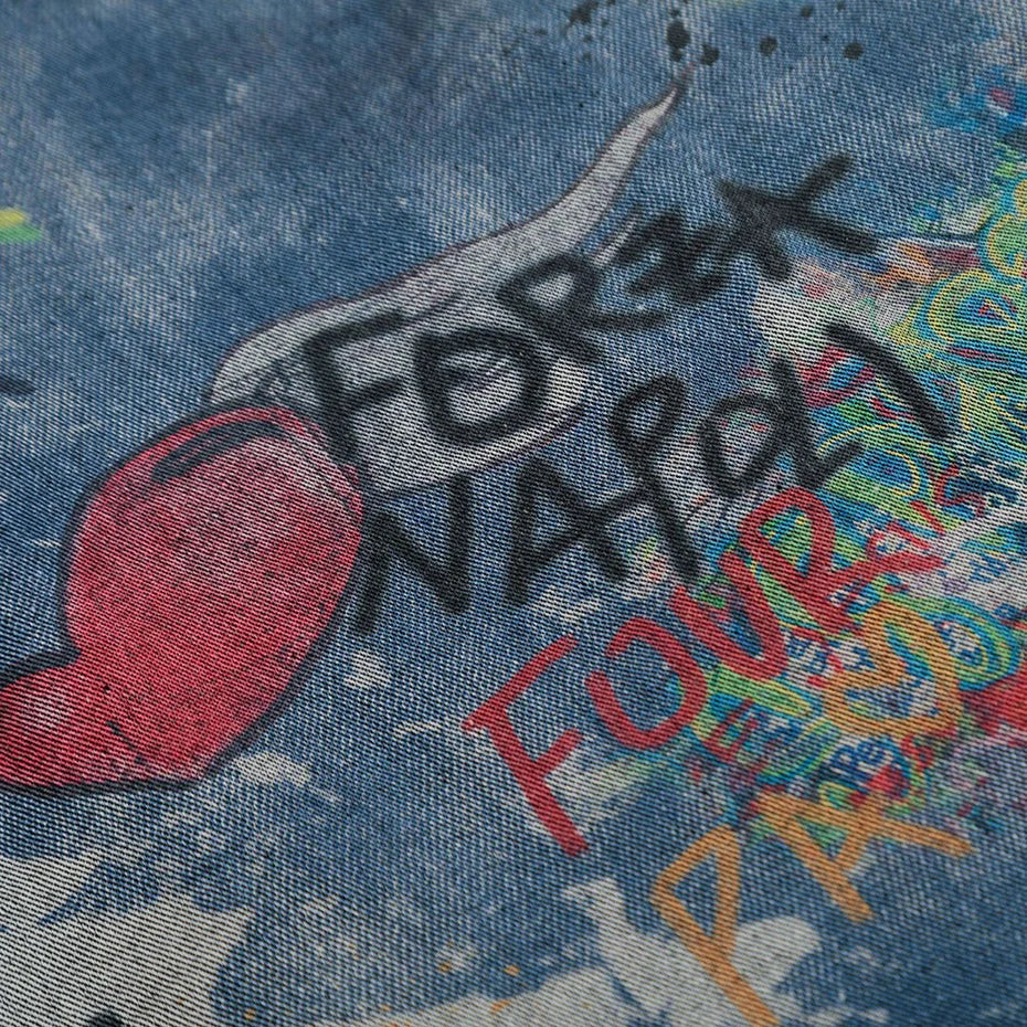Oversized Graffiti Printed Vintage Denim Shirt