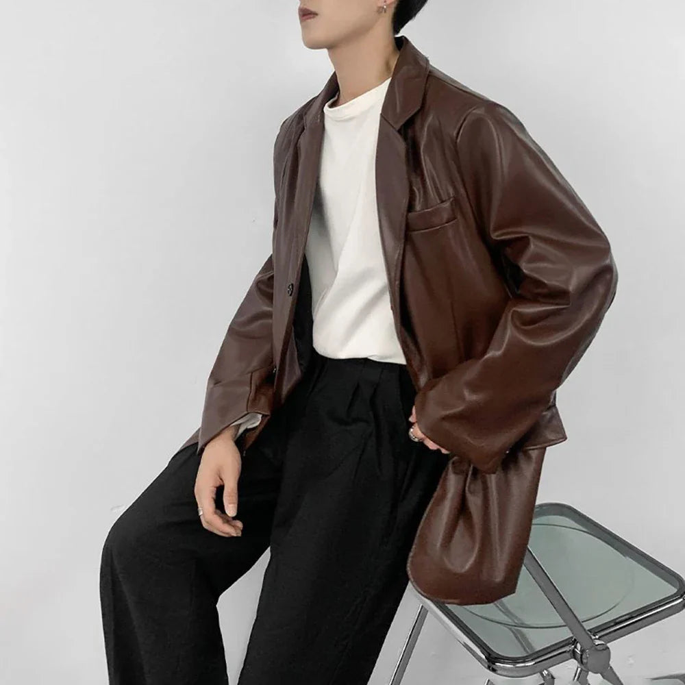Men Youthful Grunge Moto PU Leather Jacket