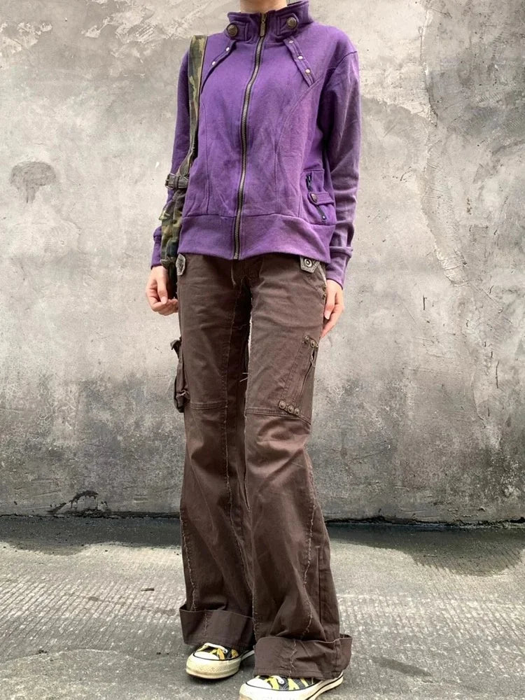 Brown Slim Flare Cargo Jeans