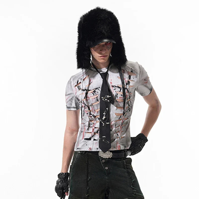 Slim Fit Hand-Painted Hollow Out T-Shirt