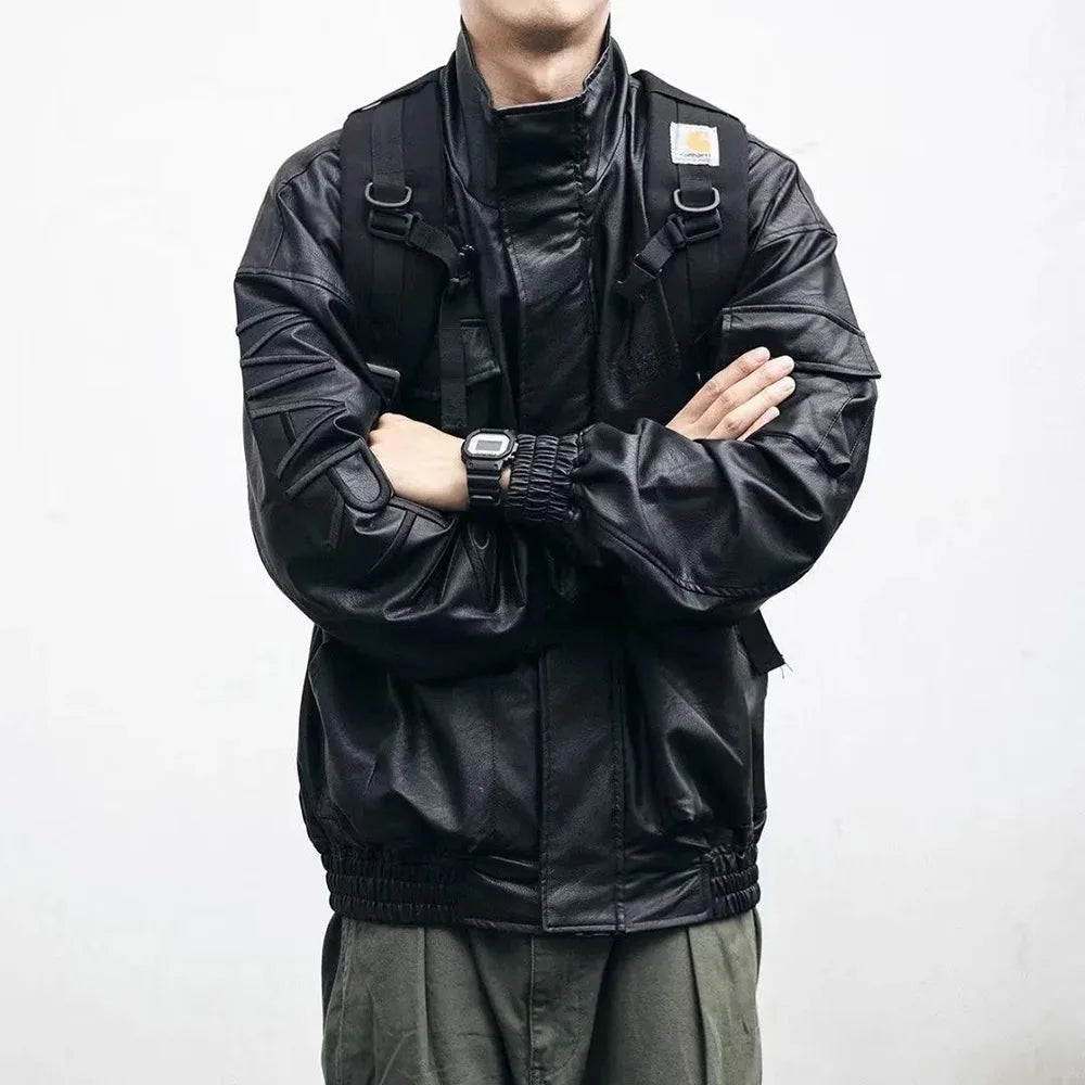 Men Durable Versatile Casual Leather Biker Jacket