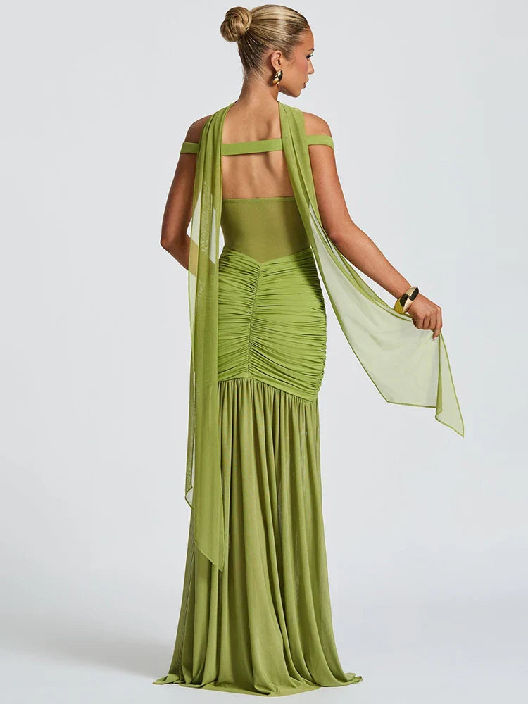 Elegant Mesh Ruched Maxi Dress
