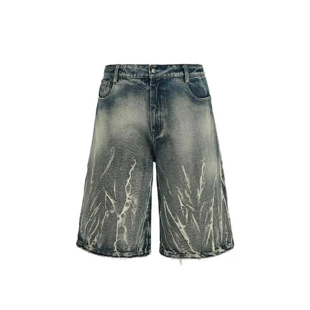 Lightning-Muster gewaschene kurze Jeans-Shorts