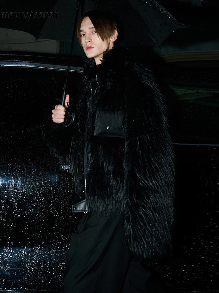 Luxury Black Patchwork Faux Fur Jacket