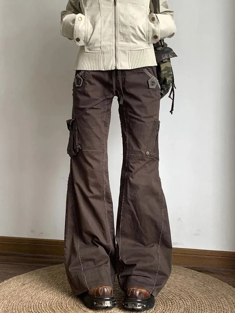 Brown Slim Flare Cargo Jeans