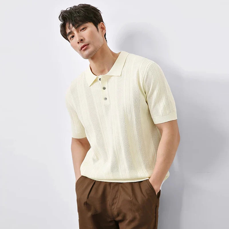Herren Luxus Strick Freizeit Business Polo T-Shirt