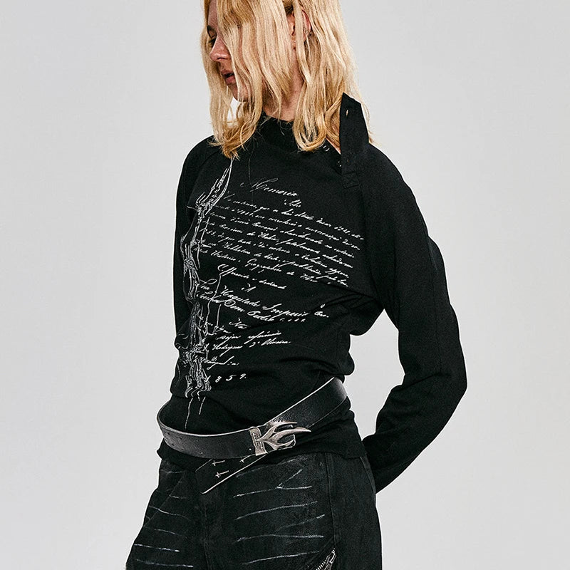 Donker Amerikaans Gothic Punk T-shirt met onregelmatige mouwen