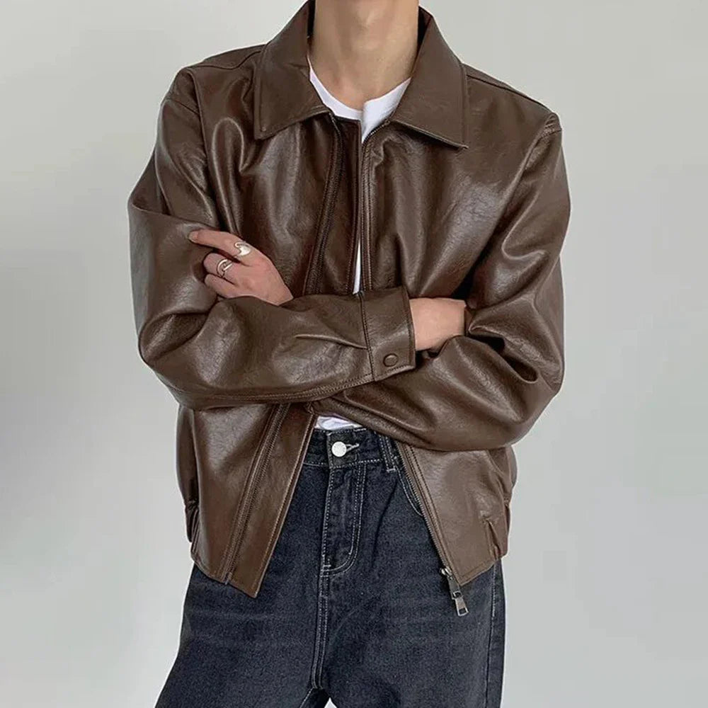 Long-lasting Retro Loose British Leather Jacket