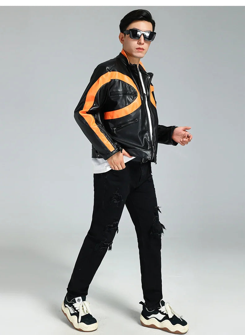 Men Luxury Handsome Patchwork Leather Jacket