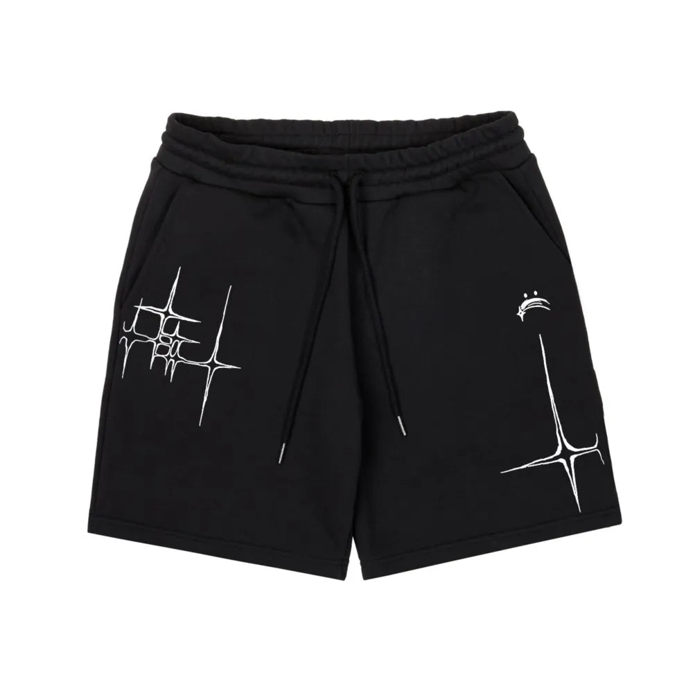 Pantaloncini oversize con stampa grafica lirica