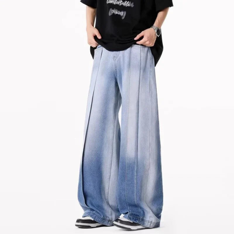 Gradient Patchwork Washed Blue Jeans