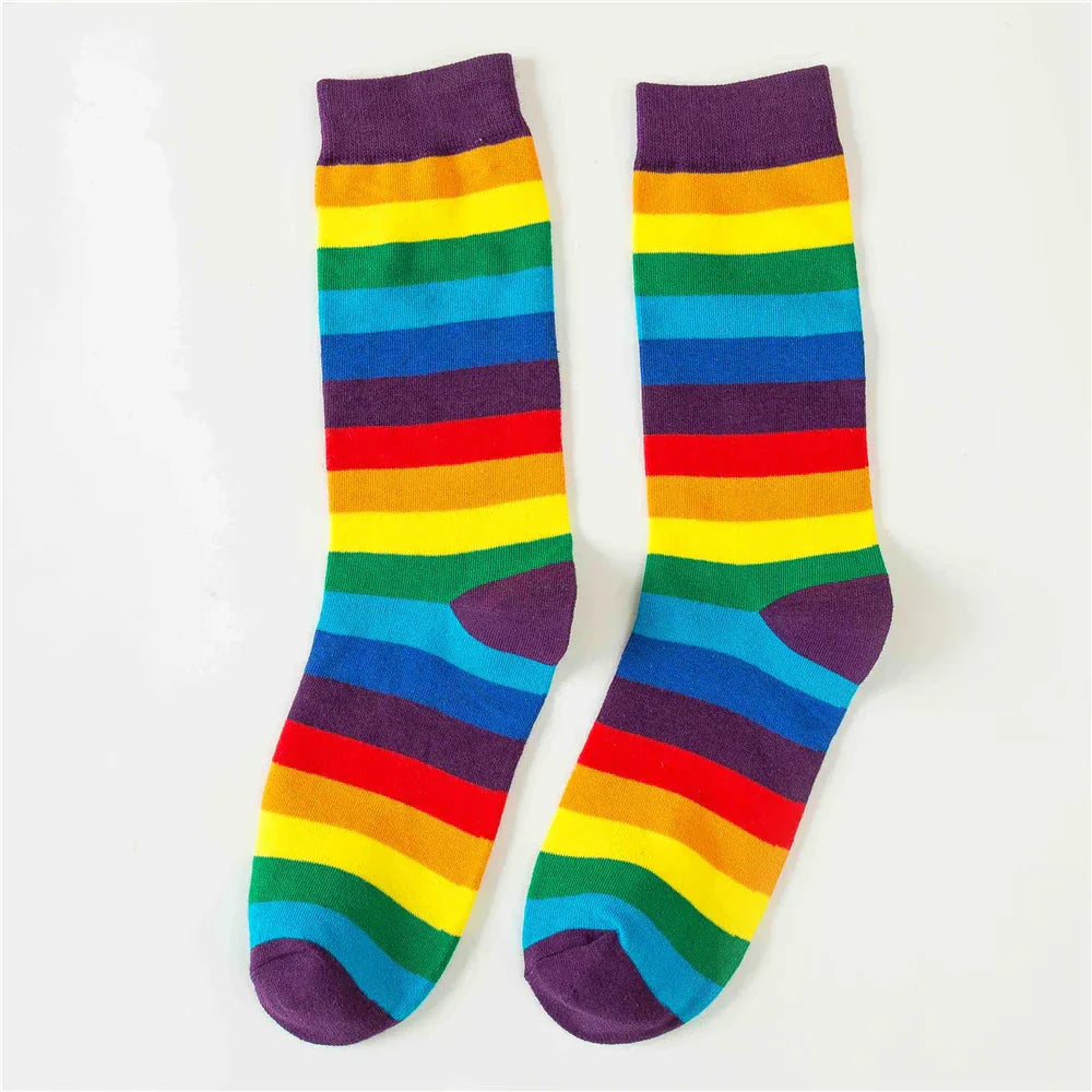 Colorful Striped Calf Socks Cotton Elasticity