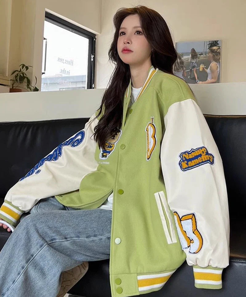 Women American Style Baseball Embroidered Jacket