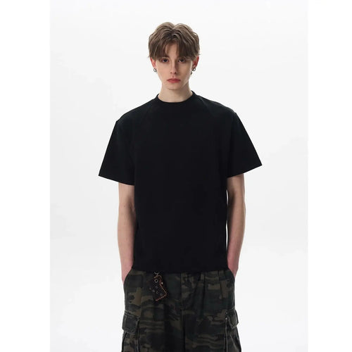 Camiseta de algodón con corte cuadrado y costuras espaciales - Negro / XXL
