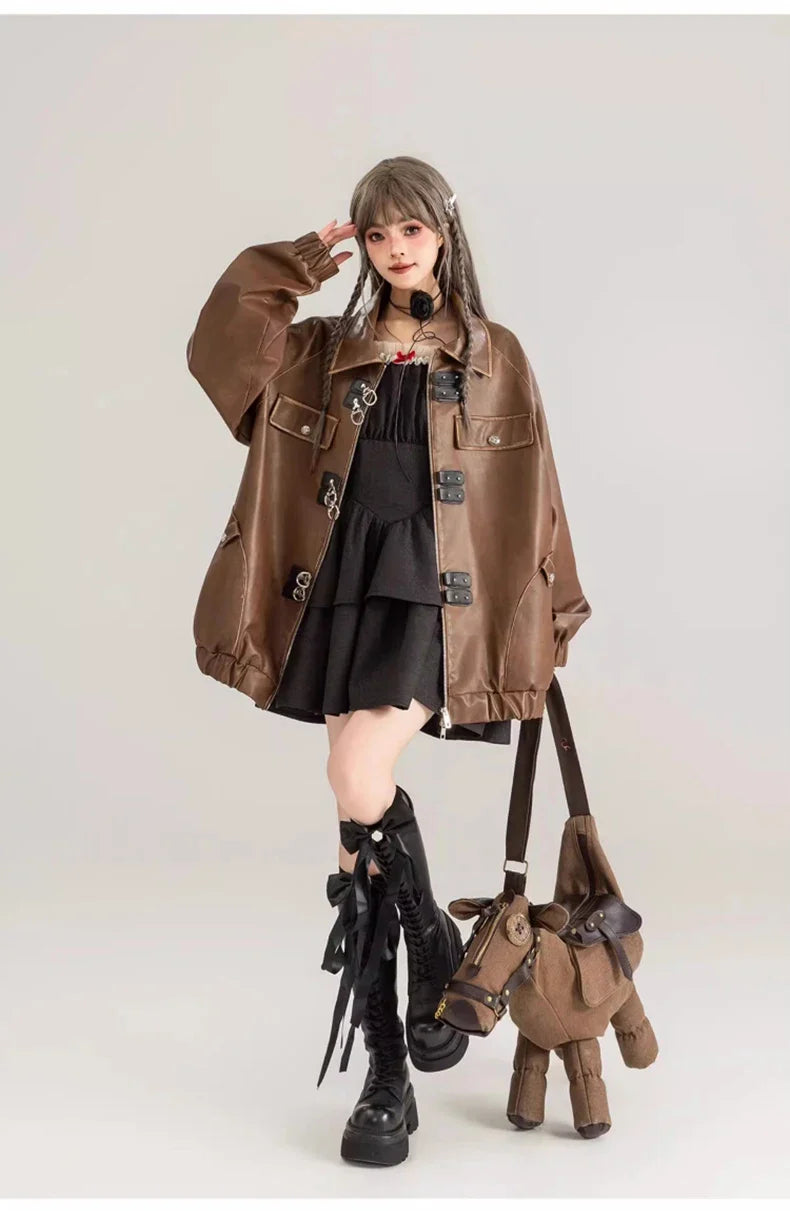 Classic Distressed Brown Faux Leather Jacket