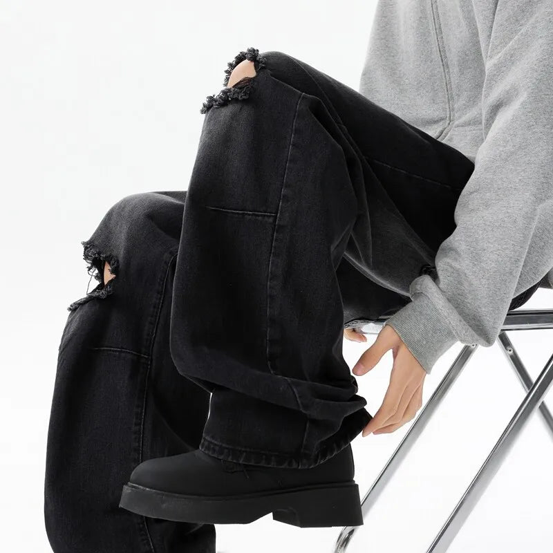 Classic Ripped Wide Leg Jeans