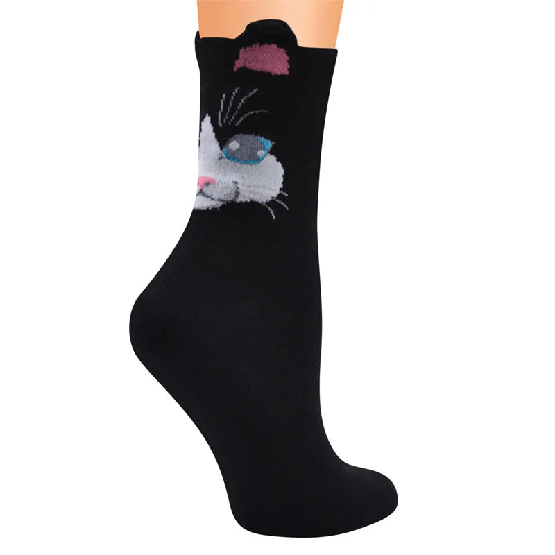 Colorful Cartoon Cat Patterned Cotton Socks