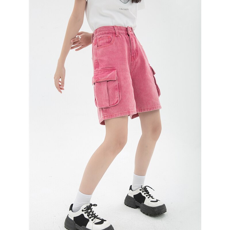 Roze denim shorts met hoge taille