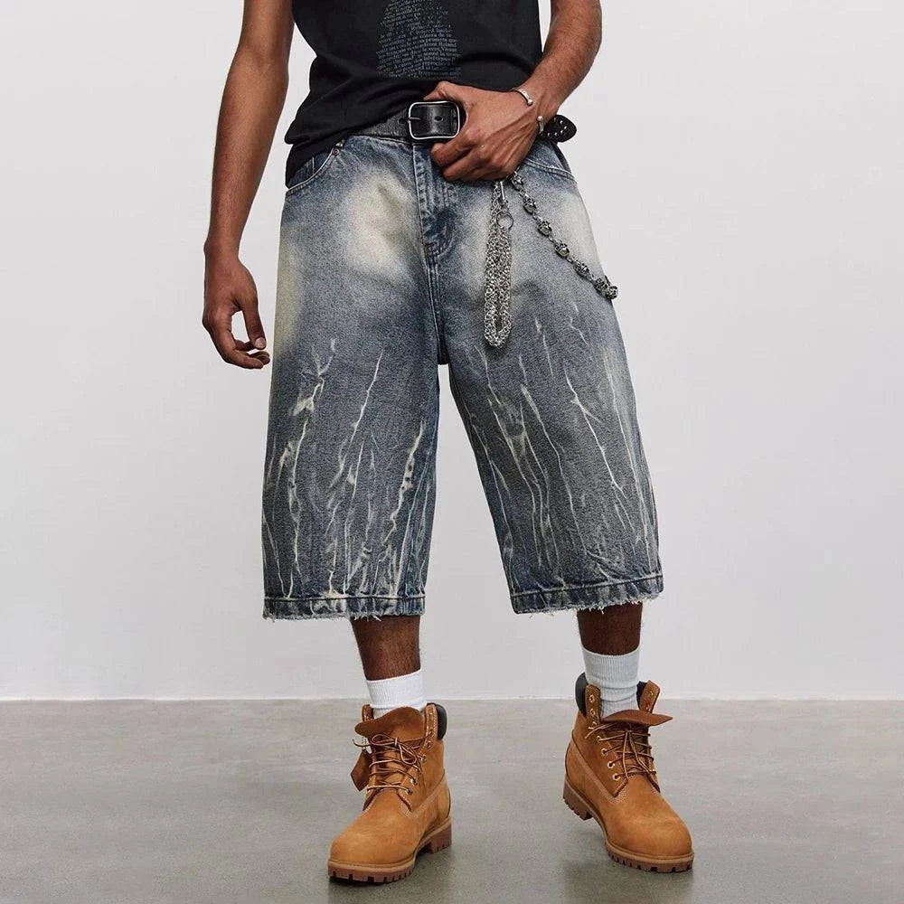 Lightning-Muster gewaschene kurze Jeans-Shorts