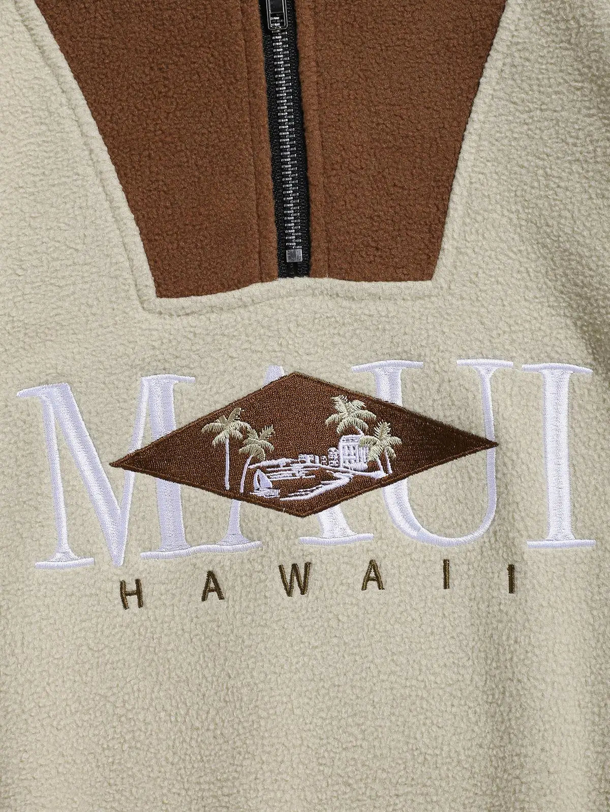 Colorblock Letter Embroidered Zip Sweatshirt