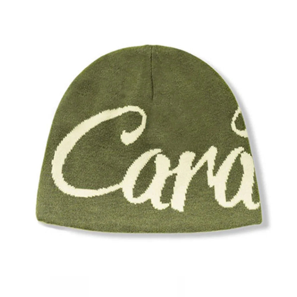 Black Wool Jacquard Letter Beanie Hat