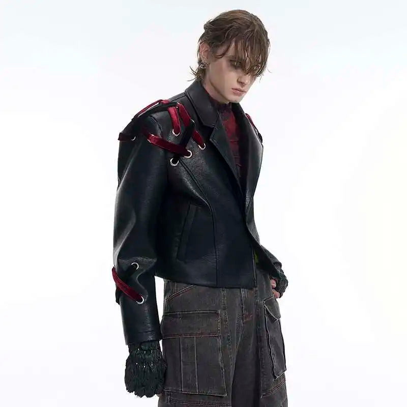 Everyday Essential Ribbon Design Leather Jacket