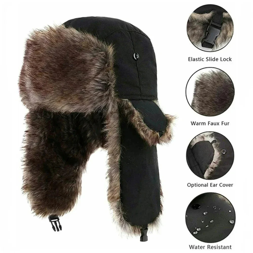 Faux Fur Lined Trapper Hat