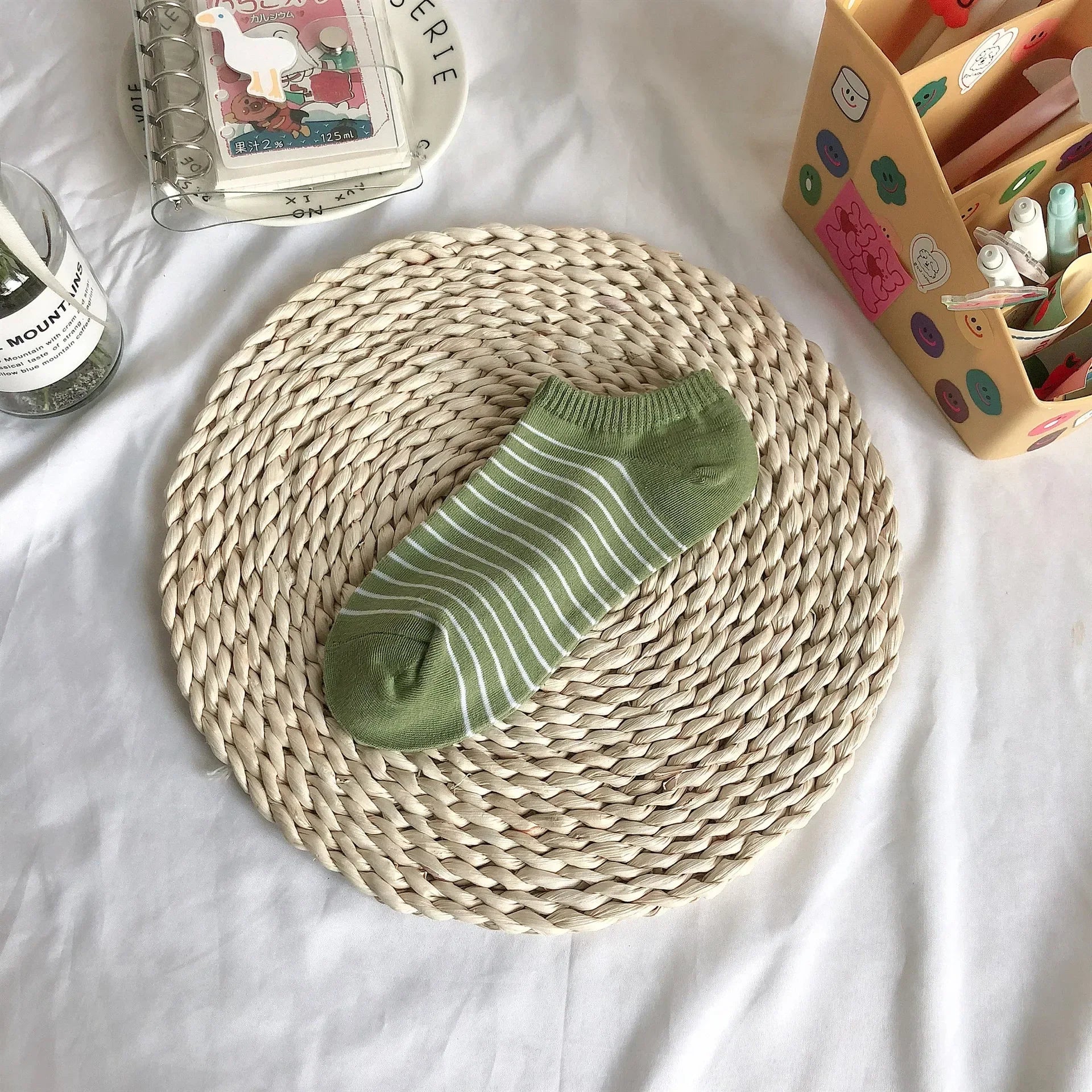 Avocado Green Boat Socks Summer Cotton