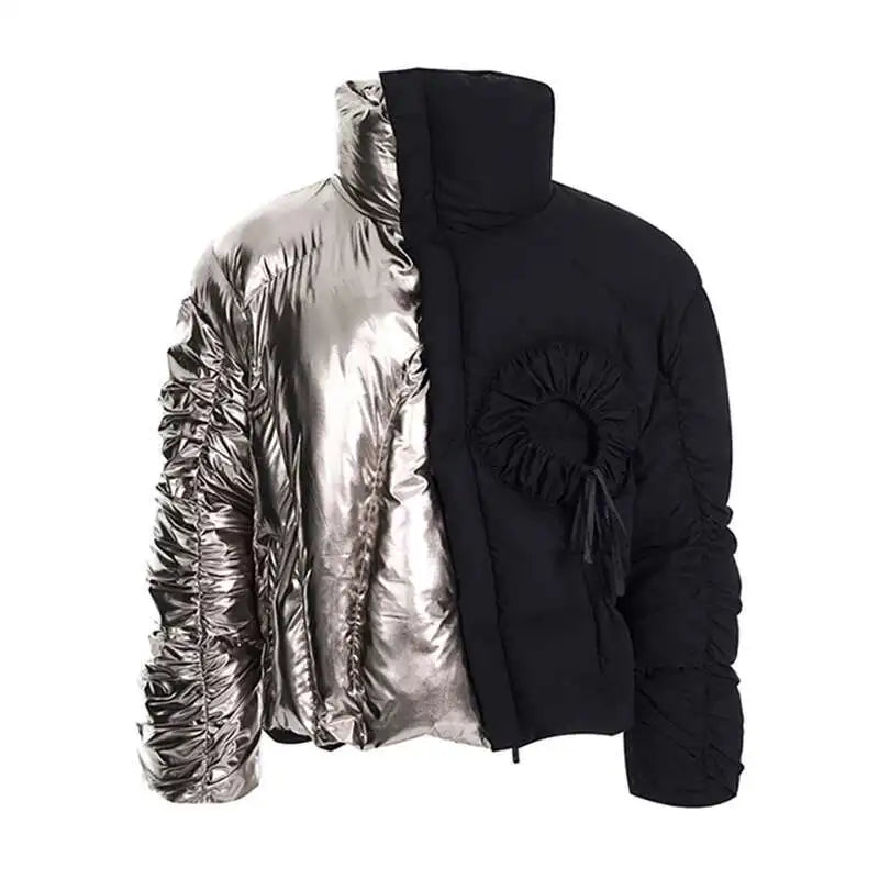 Luxury Glossy Patchwork Pleated Padded Jacket