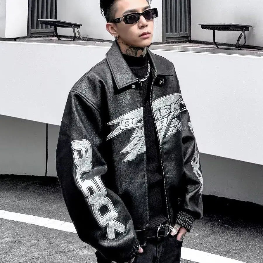 Retro Punk Embroidered Leather Motorcycle Jacket