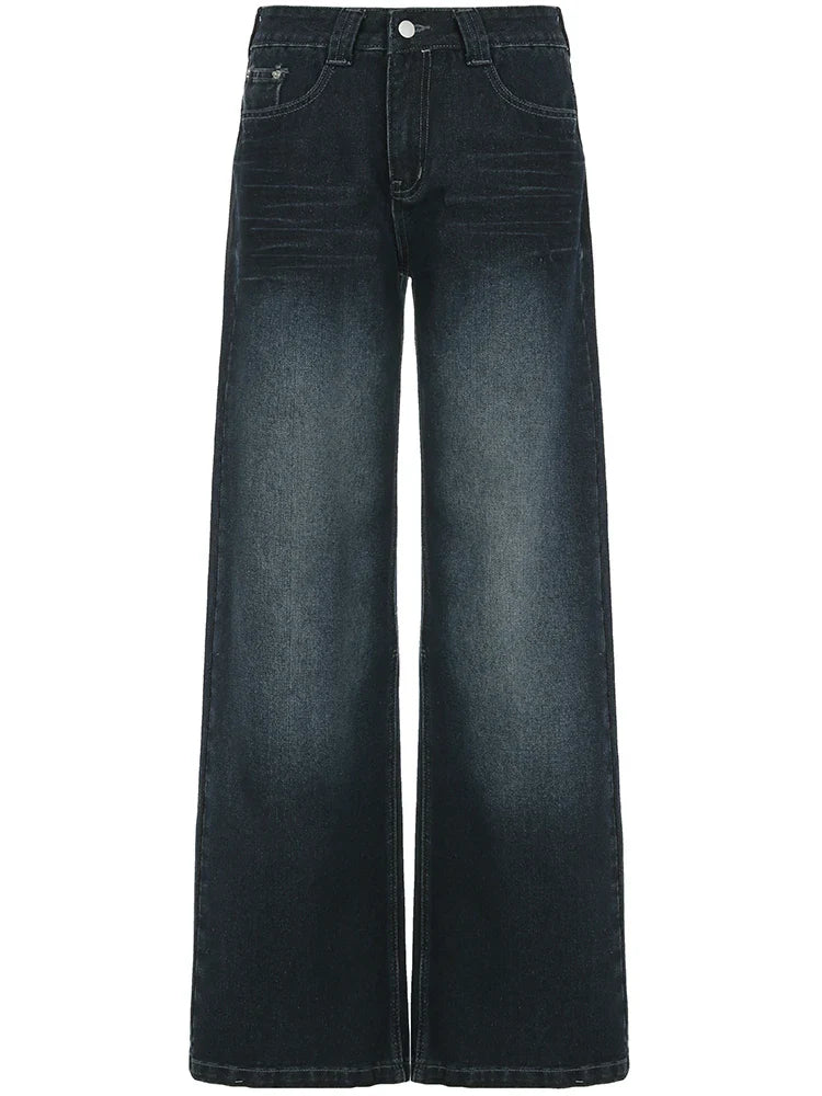 Dark Blue Loose Fit Straight Jeans
