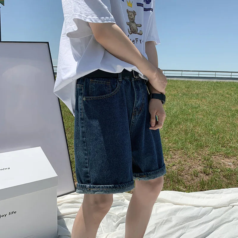 Blue Casual Straight Denim Shorts Jeans