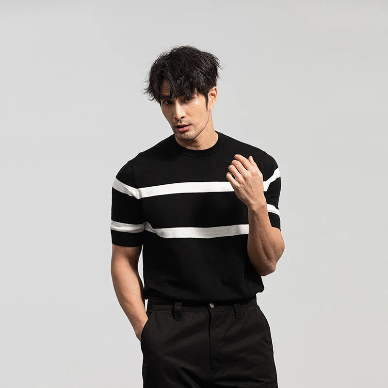 Men's Cool Casual Luxury Knit O Neck Short T-Shirt