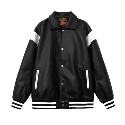 Retro Patchwork High Street Collegejacke aus Leder - Schwarz / XL