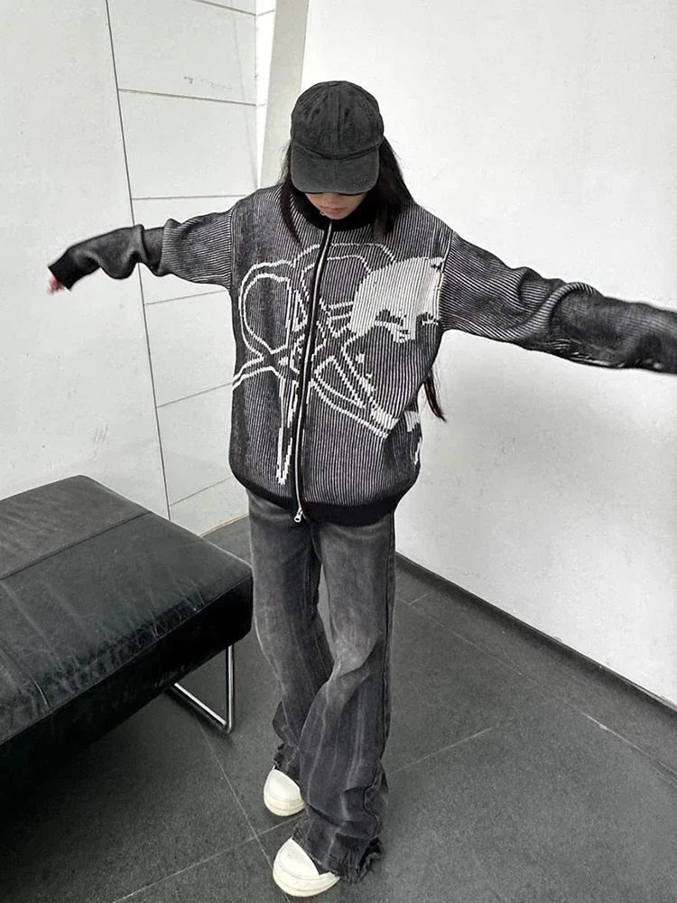 Y2K Vintage Star Jacquard Aesthetic Sweatshirt