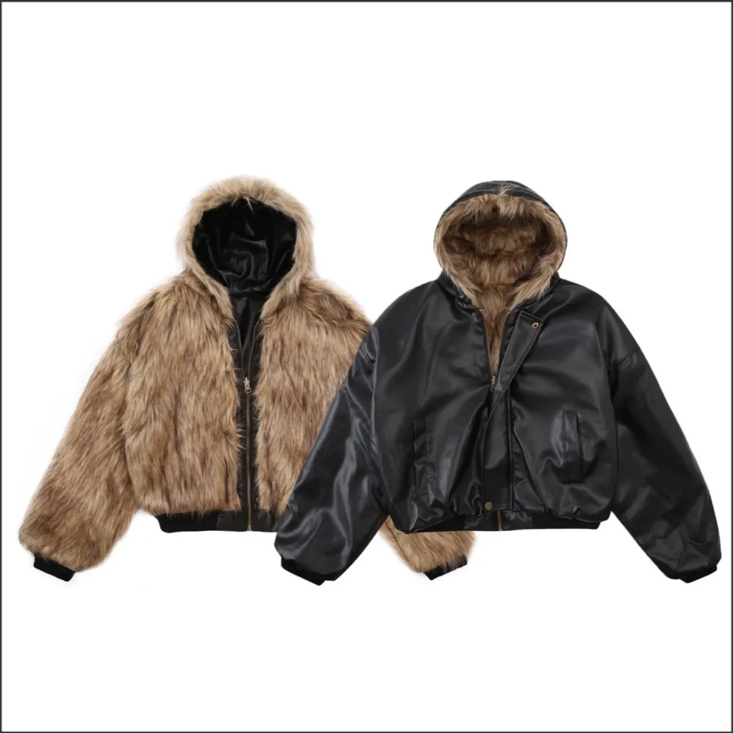 Reversible Luxury Double Face Faux Fur Hooded Jacket