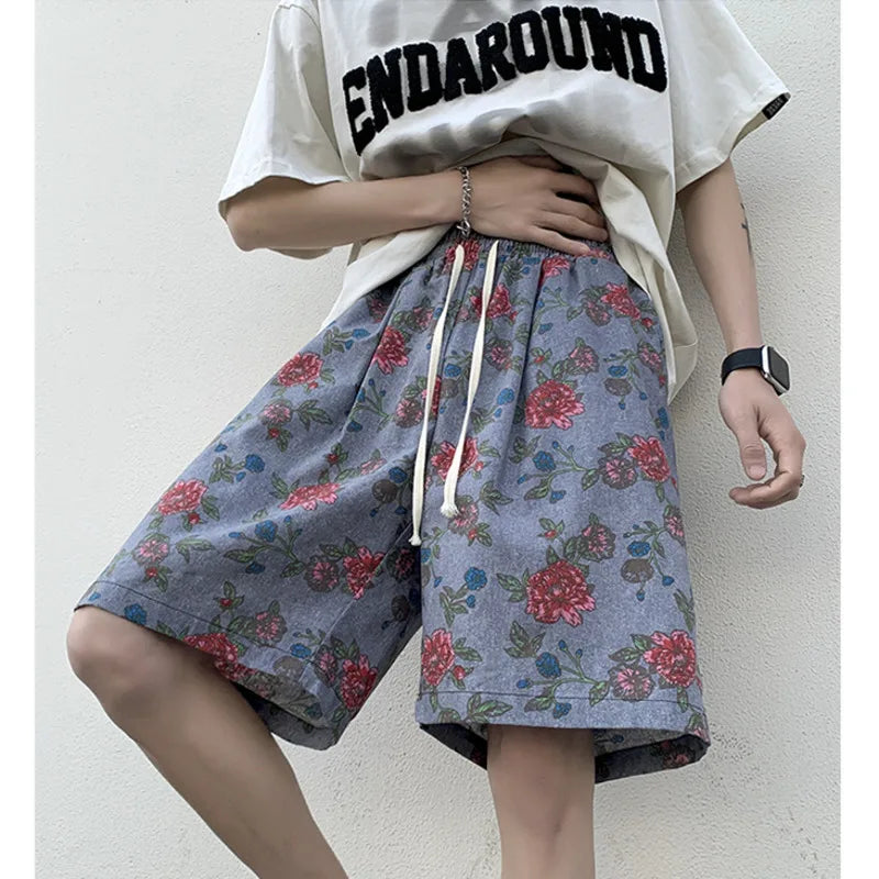 Shorts de playa para hombre con estampado floral retro