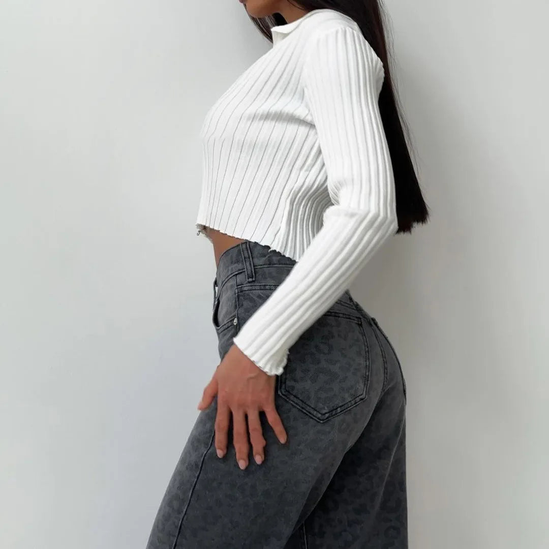 Leopard High Waist Straight Jeans