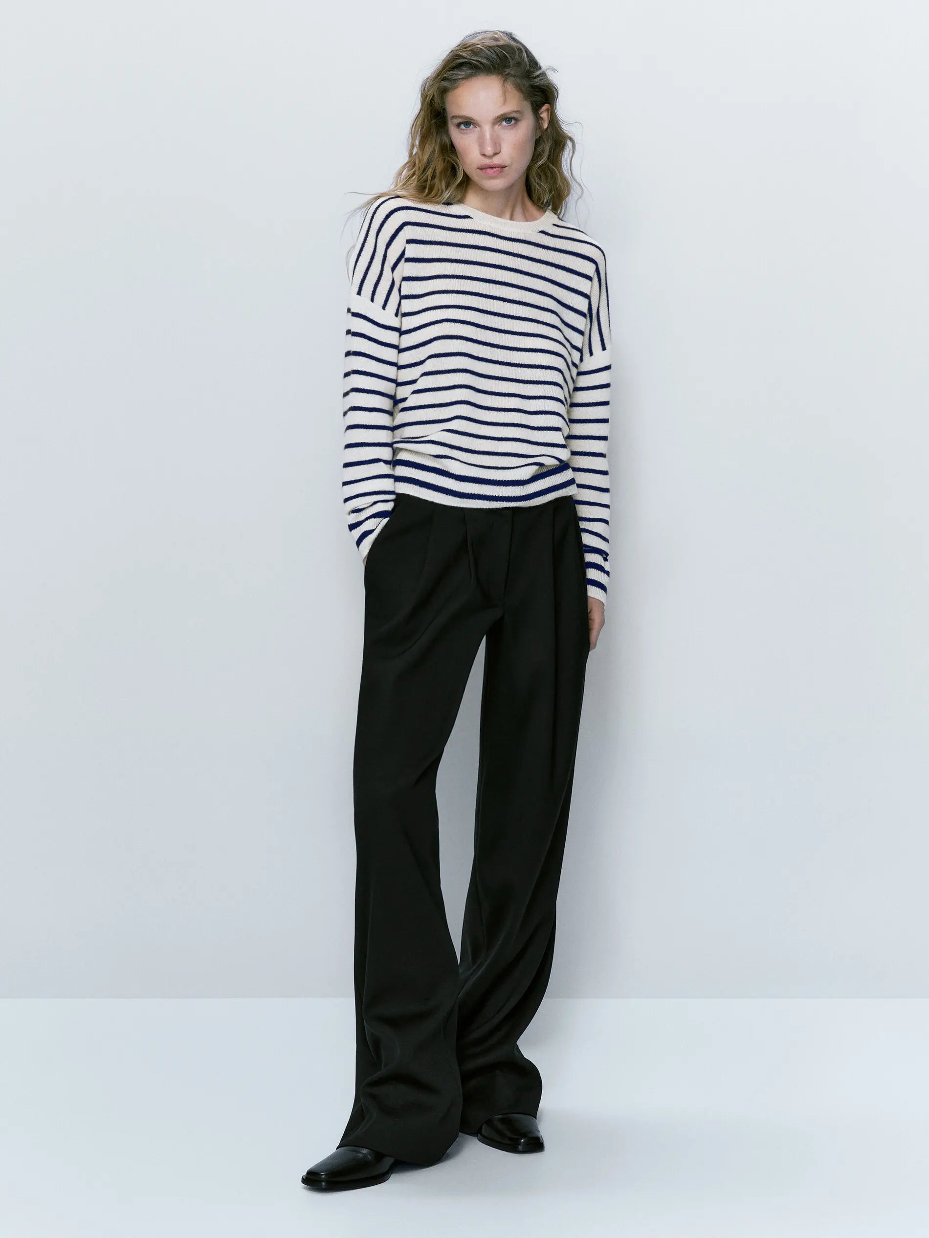 Women Retro Ethereal Stripe Crew Neck Sweater