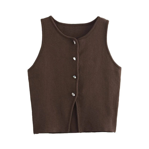 Weißes Strick-Crop-Top - Braun / S