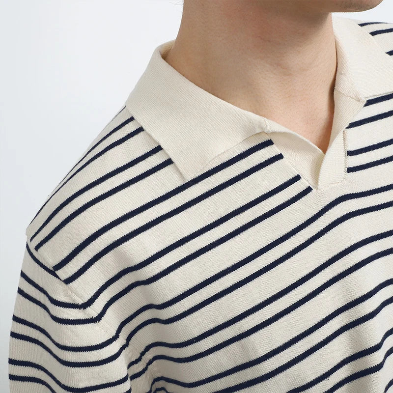 Herren Komfort Luxus Gestricktes Gestreiftes Polo-T-Shirt