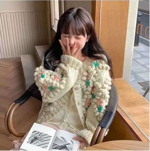 Eleganter, süßer Strickpullover im koreanischen Stil - Beige / 2XL