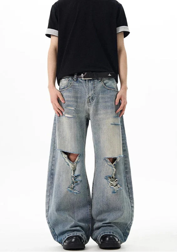 Vintage Blue Ripped Wide Leg Jeans