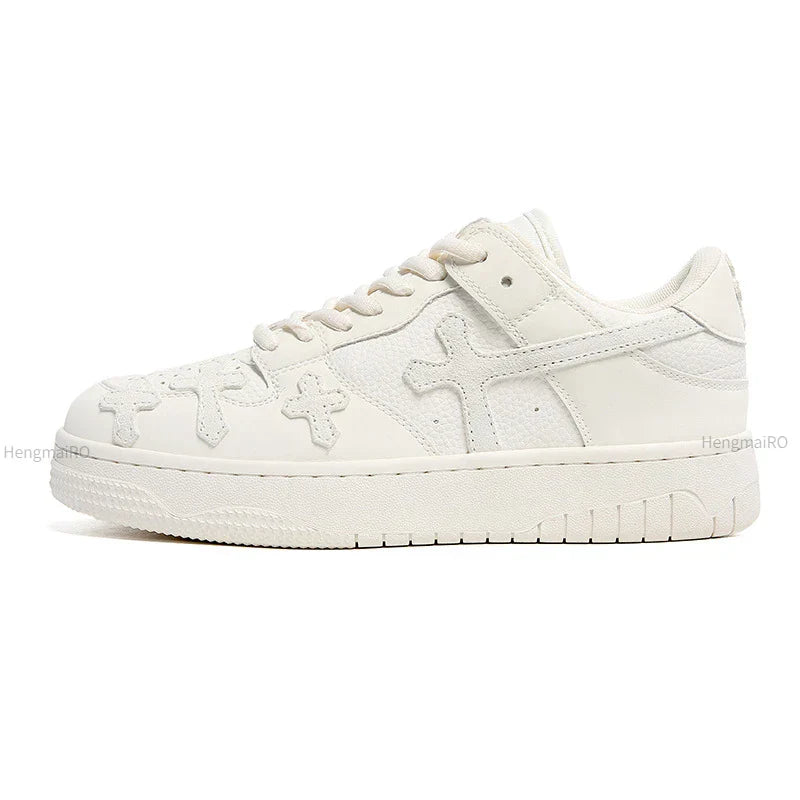 Retro Cross Pattern Skateboard School Sneakers