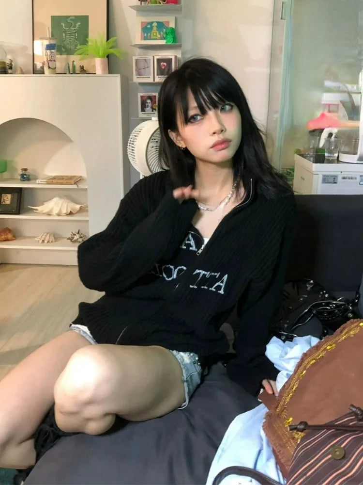 Vintage Letter Jacquard Knitted Sweatshirt