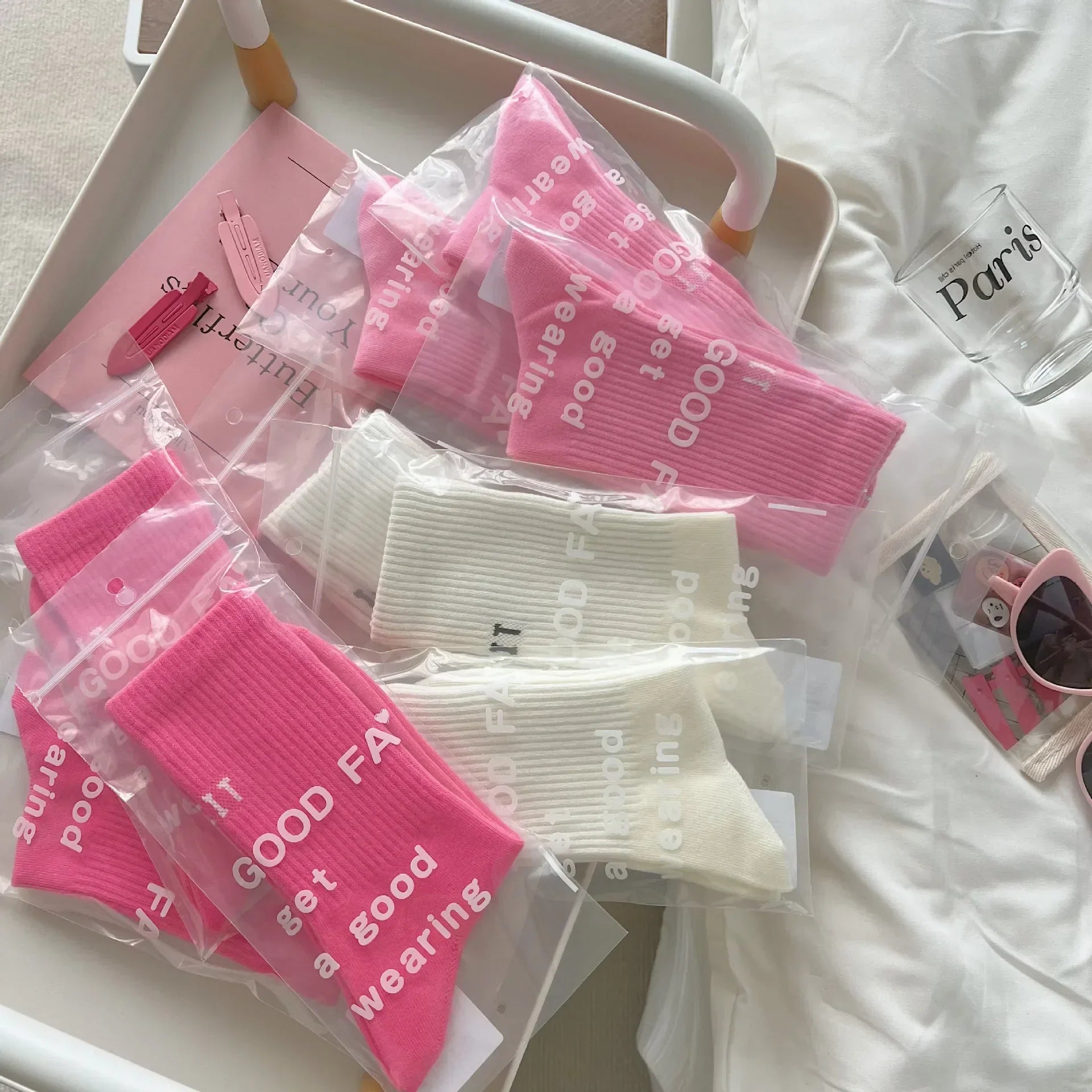 Pink High Waist Letter Sports Socks