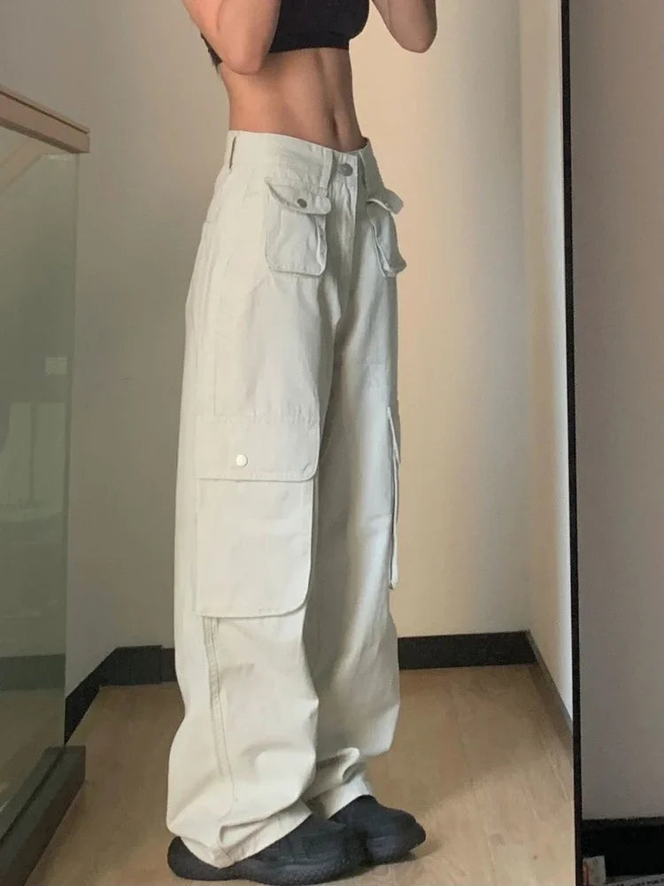 High Waist Solid Color Cargo Pants
