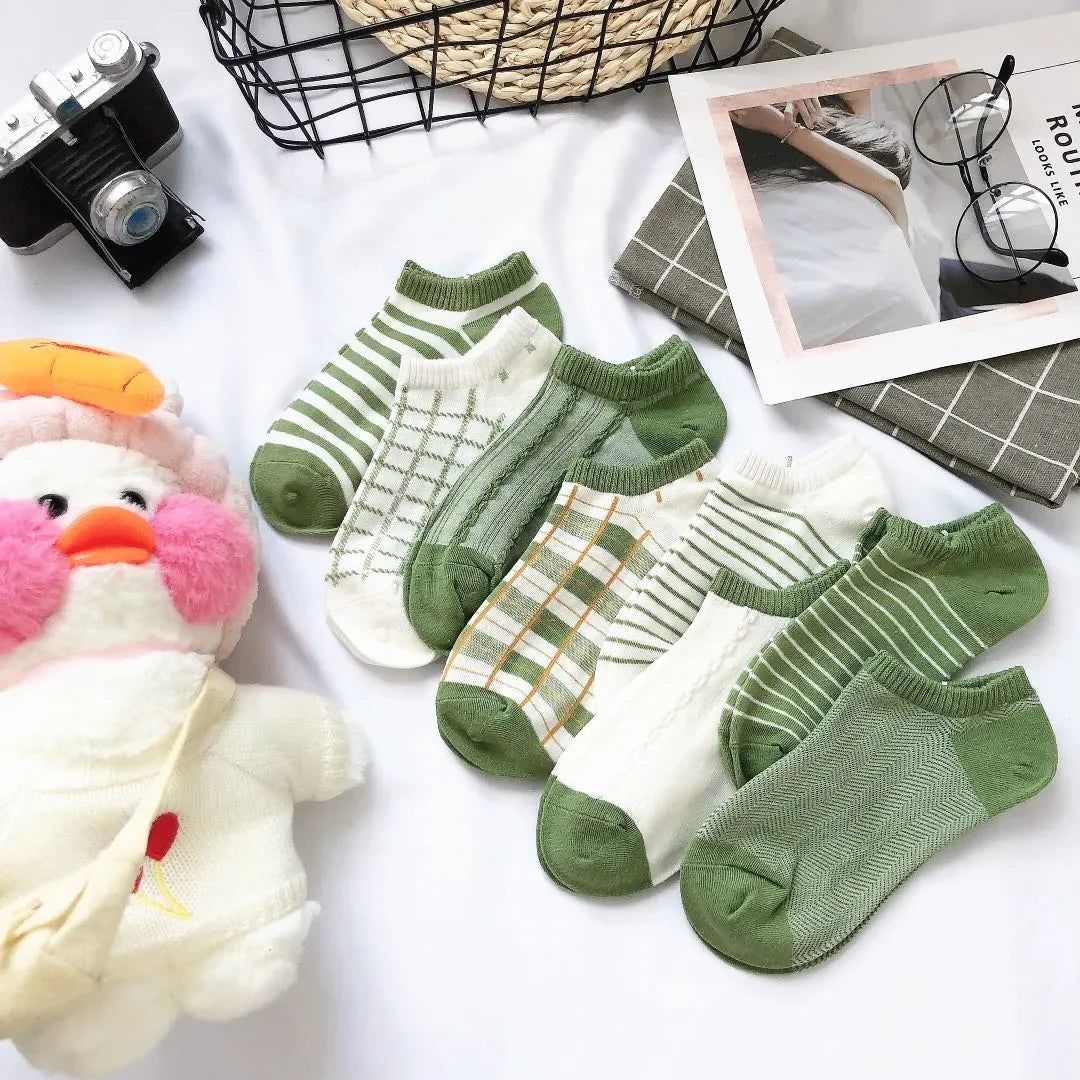 Avocado Green Boat Socks Summer Cotton