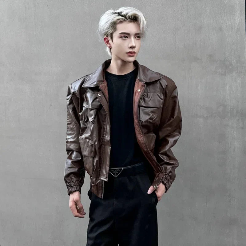 Handsome American Retro Motorcycle Leather Jacket