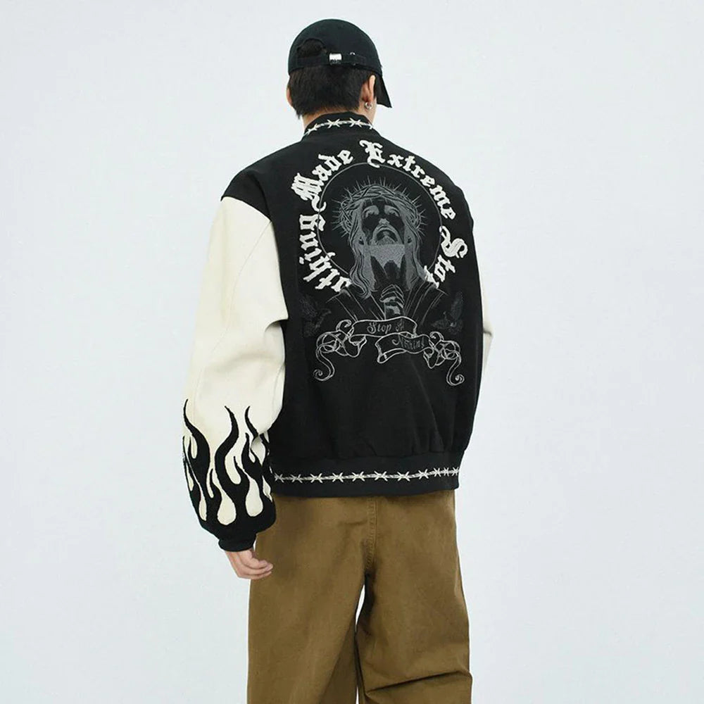 Retro Heavy Embroidered Patchwork Varsity Jacket